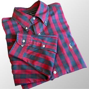 Ralph Lauren Men’s Red & Green Button Down Shirt with in‎ Size 17 34/35